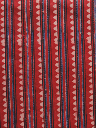 Red Blue Black Beige Ajrakh Hand Block Printed Cotton Blouse Fabric - BPA078