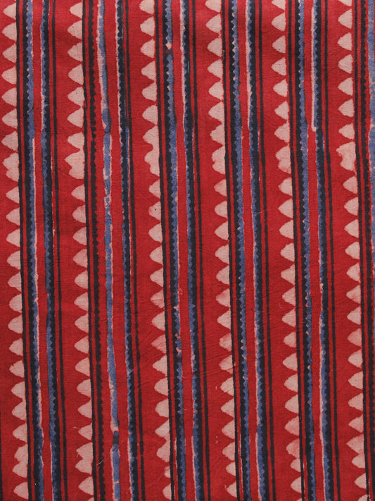 Red Blue Black Beige Ajrakh Hand Block Printed Cotton Blouse Fabric - BPA078