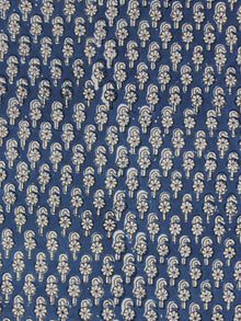 Indigo Ivory Black Ajrakh Hand Block Printed Cotton Fabric Per Meter - F003F2106