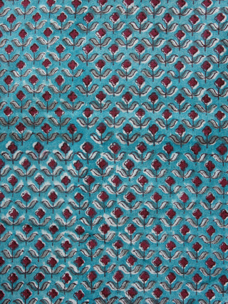 Teal Green Wine Red Hand Block Printed Cotton Fabric Per Meter - F001F1909