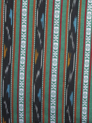 Green Black White Pochampally Hand Weaved Ikat Fabric Per Meter - F003F1263