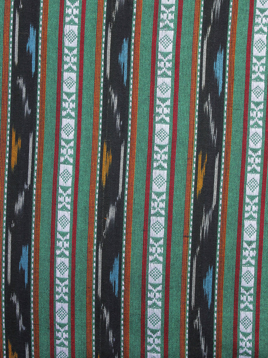 Green Black White Pochampally Hand Weaved Ikat Fabric Per Meter - F003F1263