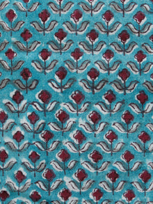 Teal Green Wine Red Hand Block Printed Cotton Fabric Per Meter - F001F1909