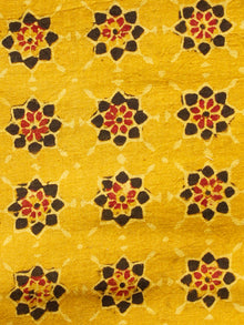 Mustard Red Black Ajrakh Hand Block Printed Cotton Fabric Per Meter - F003F1629