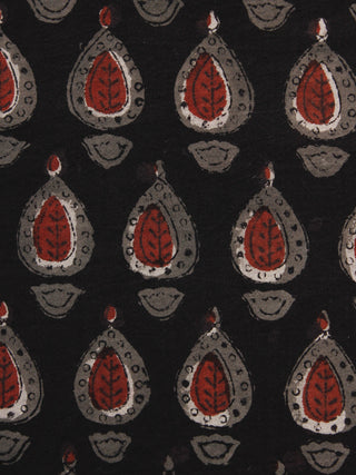 Black Marnoon Kasish Hand Block Printed Cotton Fabric Per Meter - F001F1100