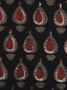 Black Marnoon Kasish Hand Block Printed Cotton Fabric Per Meter - F001F1100