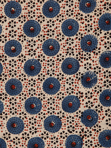 Beige Indigo Black Rust Ajrakh Hand Block Printed Cotton Fabric Per Meter - F003F1788