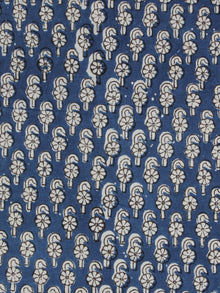 Indigo Ivory Black Ajrakh Hand Block Printed Cotton Fabric Per Meter - F003F2106