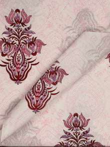White Pink Red Hand Block Printed Cotton Fabric Per Meter - F001F2046