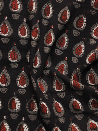 Black Marnoon Kasish Hand Block Printed Cotton Fabric Per Meter - F001F1100