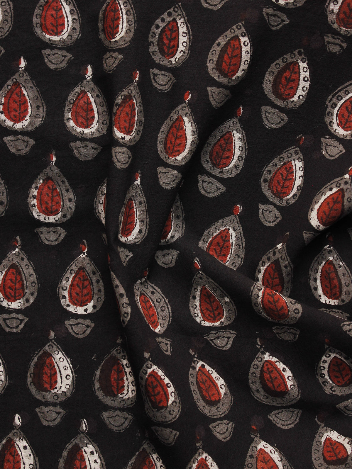 Black Marnoon Kasish Hand Block Printed Cotton Fabric Per Meter - F001F1100