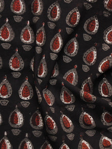 Black Marnoon Kasish Hand Block Printed Cotton Fabric Per Meter - F001F1100