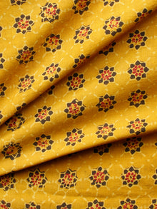 Mustard Red Black Ajrakh Hand Block Printed Cotton Fabric Per Meter - F003F1629