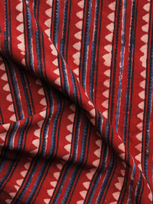Red Blue Black Beige Ajrakh Hand Block Printed Cotton Blouse Fabric - BPA078
