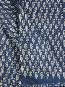 Indigo Ivory Black Ajrakh Hand Block Printed Cotton Fabric Per Meter - F003F2106