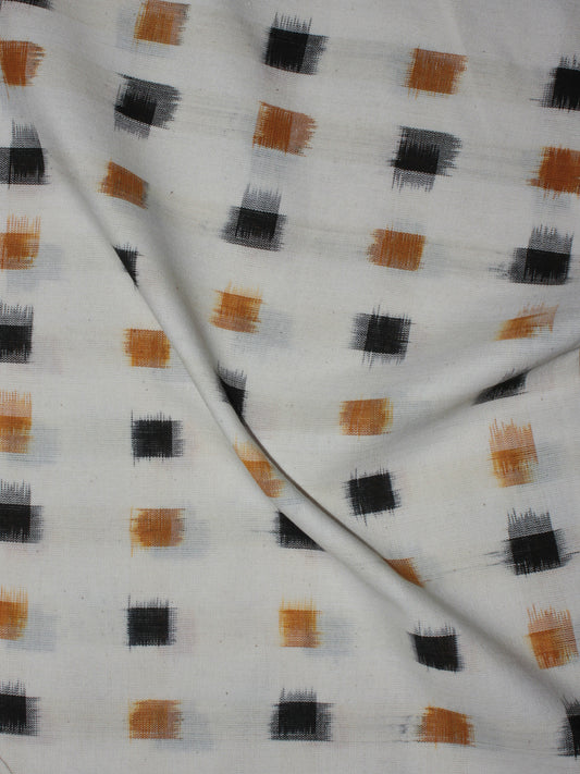Ivory Golden Yellow Black Pochampally Hand Weaved Double Ikat Fabric Per Meter - F091F764