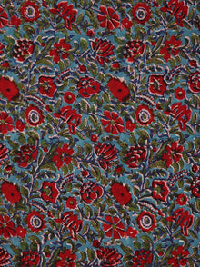 Blue Red  Green Hand Block Printed Cotton Fabric Per Meter - F001F2043