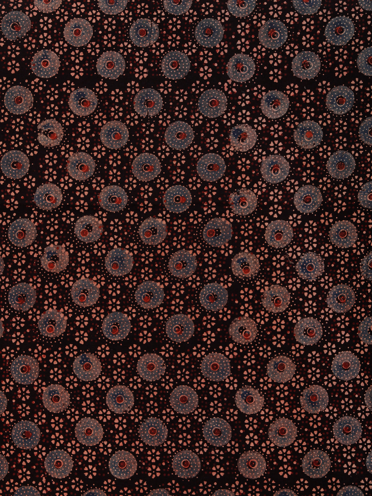 Black Indigo Beige Rust Ajrakh Hand Block Printed Cotton Fabric Per Meter - F003F1789