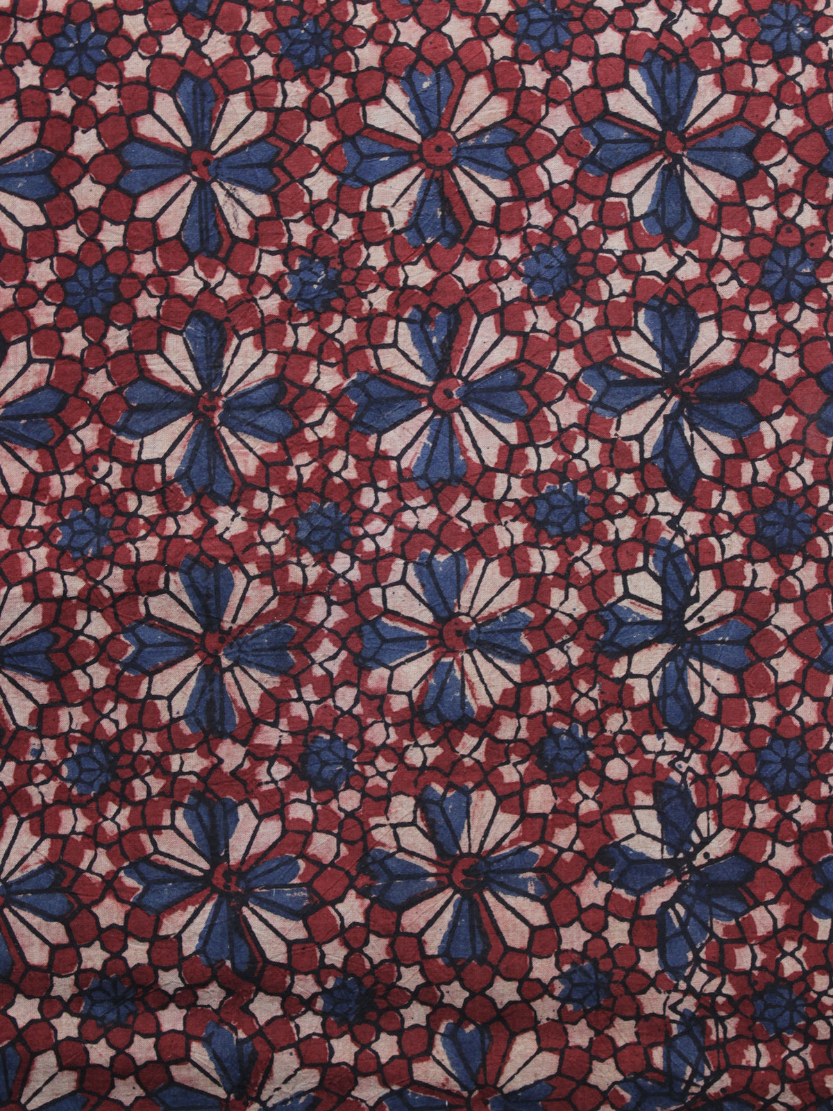 Red Blue Ivory Ajrakh Printed Cotton Fabric Per Meter - F003F1211