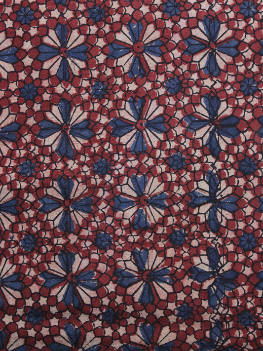 Red Blue Ivory Ajrakh Printed Cotton Fabric Per Meter - F003F1211
