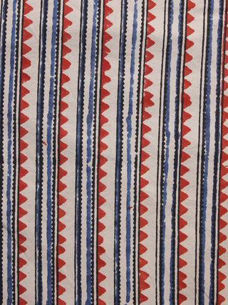 Beige Rust Blue Black Ajrakh Hand Block Printed Cotton Blouse Fabric - BPA079