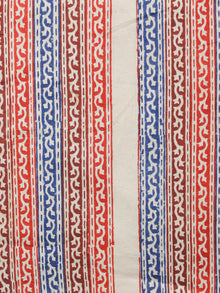 Beige Red Maroon Blue Hand Block Printed Cotton Fabric Per Meter - F001F1386