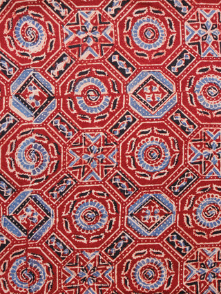 Rust Black Blue Ivory Ajrakh Hand Block Printed Cotton Fabric Per Meter - F003F1630
