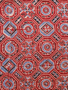 Rust Black Blue Ivory Ajrakh Hand Block Printed Cotton Fabric Per Meter - F003F1630