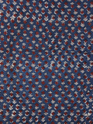 Indigo Ivory Red Ajrakh Hand Block Printed Cotton Fabric Per Meter - F003F2107