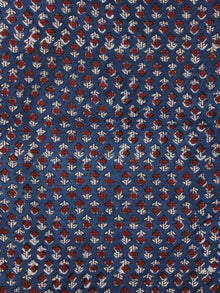 Indigo Ivory Red Ajrakh Hand Block Printed Cotton Fabric Per Meter - F003F2107