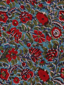 Blue Red  Green Hand Block Printed Cotton Fabric Per Meter - F001F2043
