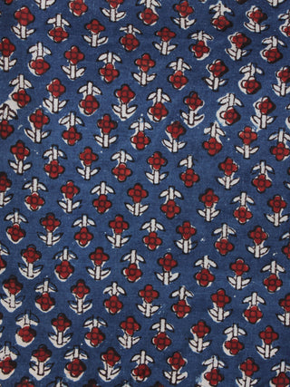 Indigo Ivory Red Ajrakh Hand Block Printed Cotton Fabric Per Meter - F003F2107