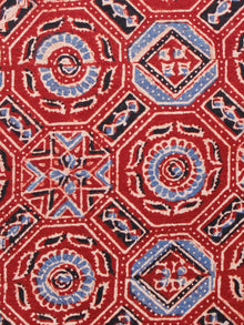 Rust Black Blue Ivory Ajrakh Hand Block Printed Cotton Fabric Per Meter - F003F1630