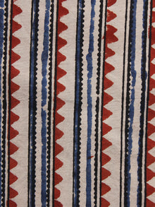 Beige Rust Blue Black Ajrakh Hand Block Printed Cotton Blouse Fabric - BPA079