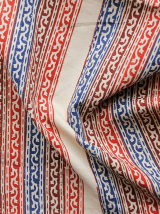 Beige Red Maroon Blue Hand Block Printed Cotton Fabric Per Meter - F001F1386