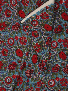 Blue Red  Green Hand Block Printed Cotton Fabric Per Meter - F001F2043