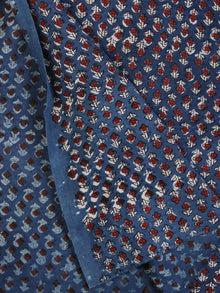 Indigo Ivory Red Ajrakh Hand Block Printed Cotton Fabric Per Meter - F003F2107