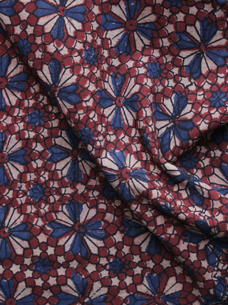 Red Blue Ivory Ajrakh Printed Cotton Fabric Per Meter - F003F1211