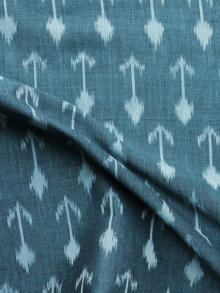 Teal Blue Pochampally Hand Weaved Ikat Mercerised Fabric Per Meter - F003F1265