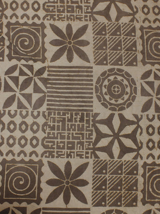 Beige Hand Block Printed Cotton  Cambric Fabric Per Meter - F0916048