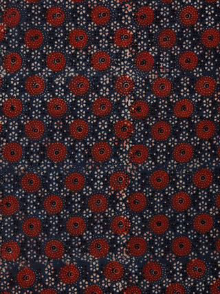 Indigo Red Black Ivory Ajrakh Hand Block Printed Cotton Fabric Per Meter - F003F1790