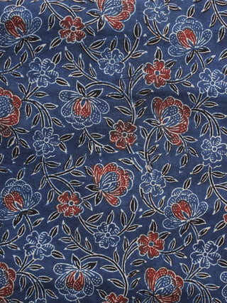 Indigo Rust Black White Ajrakh Hand Block Printed Cotton Blouse Fabric - BPA080