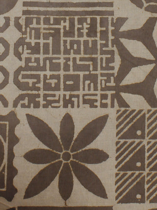 Beige Hand Block Printed Cotton  Cambric Fabric Per Meter - F0916048