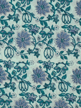White Grey Green Hand Block Printed Cotton Fabric Per Meter - F001F2048