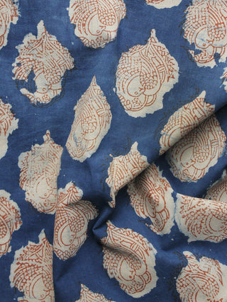 Indigo Maroon Ivory Hand Block Printed Cotton Fabric Per Meter - F001F1102