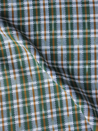 Green Rust White Pochampally Hand Weaved Ikat Fabric Per Meter - F003F1268