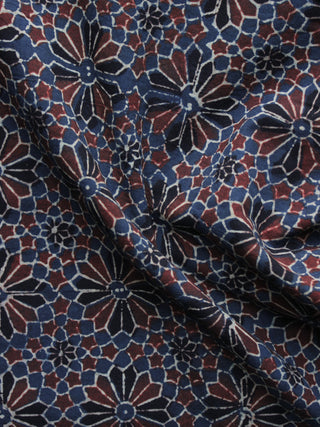 Blue Red Black  Ajrakh Printed Cotton Fabric Per Meter - F003F1213