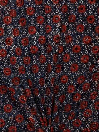 Indigo Red Black Ivory Ajrakh Hand Block Printed Cotton Fabric Per Meter - F003F1790