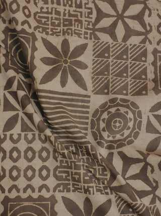 Beige Hand Block Printed Cotton  Cambric Fabric Per Meter - F0916048