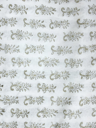 White light green Hand Block Printed Cotton Fabric Per Meter - F001F1907